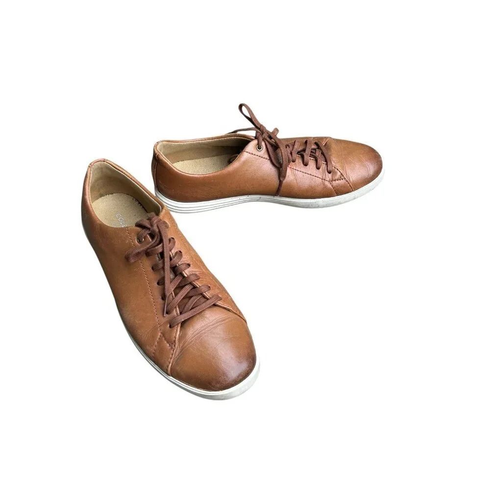 Cole Haan Grand OS Crosscourt II Sneaker British Tan Leather Lace Up Size 9.5
